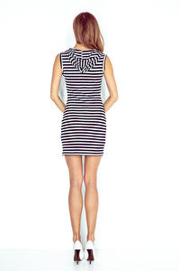 Dark Blue&White Striped Hooded Mini Dress