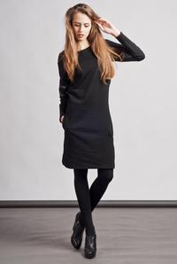 Black Casual Dress with Pockets and Eco-Leather Details
