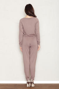 Brown Jumpsuit with Raglan Sleeves and Self Tie Belt