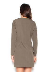 Olive Green Flared 3/4 Sleeves V-Neckline Mini Dress