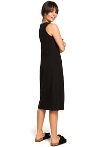 Black Trapezoidal Sleeveless Dress with Buttons