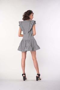 Checkered Summer Dress with Frills - Black Check