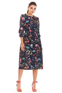 Nawy Blue Romantic Midi Dress with a Floral Pattern