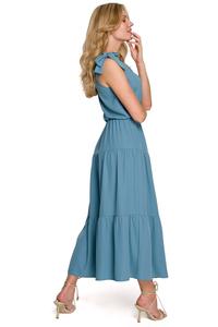 Blue Midi Frilled Dress