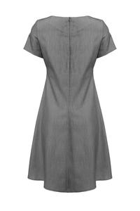 Grey Short Sleeves Flared Dress