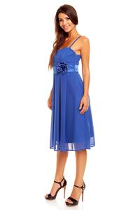 Blue Spaghetti Straps Coctail Dress with A Flower