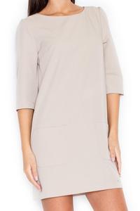 Beige A-Line 3/4 SLeeves Mini Dress with Pockets