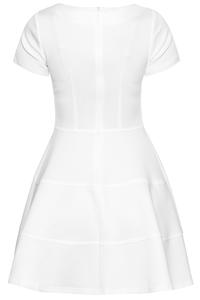White Cap Sleeves Bateau Neck Seam Dress