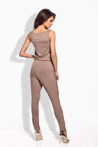 Cappuccino Tapered Legs Self Tie Bow Ladies Jumpsuit