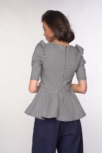 Blouse with a Basque Little Check - Black Check
