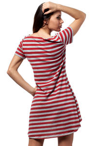 Red Bateau Neck Striped Dippy Hemline Shift Dress