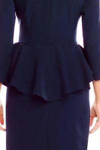 Dark Blue Midi Dress with Peplum