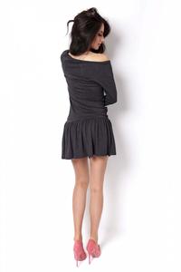 Dark Grey Long Sleeves Drawstring Wasit Mini Dress