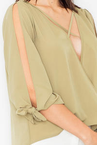 Olive Green Cut Out Sleeves Stylish Blouse