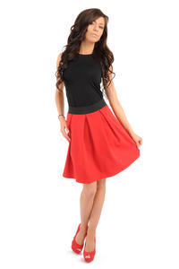 Deep Pleat Short Red Skirt 