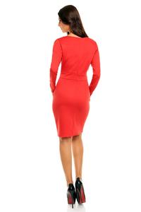 Red Elegant Wrinkled Long Sleeves Knee Length Dress