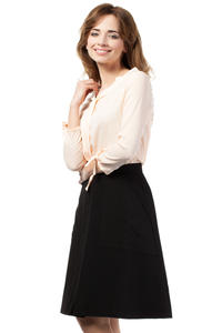 Black Flared Knee Lenght Skirt with Pockets