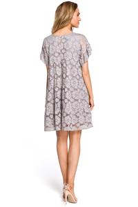 Gray Airy Lace Dress with a Mini Sleeve