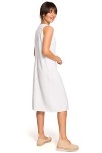 White Trapezoidal Sleeveless Dress with Buttons