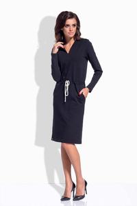 Black Shirt Collar Casual Midi Dress