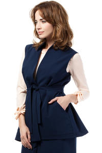 Dark Blue Ladies Vest with Pockets and Belt
