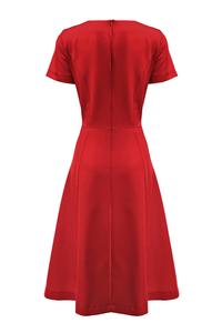 Dark Red Short Sleeves Light Pleats Dress