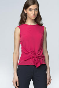 Fuchsia Glasses Printed Blouse with Bow Tie Waist