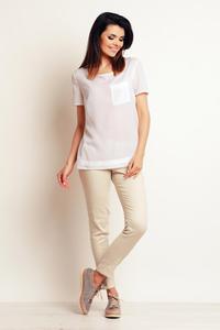 Ecru Simple Short Sleeves Blouse with Pocket
