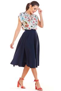 Navy Blue Midi Skirt with Pockets