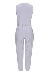 Wrap Around Sleeveless Grey Jumpsuit with Shirred Waist