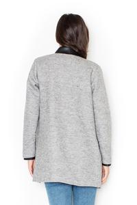 Grey Oversized Casual Jacket with Eco-Leather Details