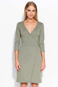 Olive Green Deep V-Neckline Dress