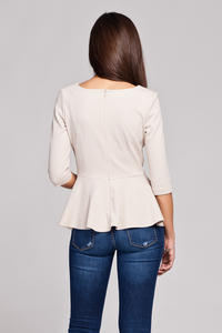 Beige Seam Top with Frilled Hemline and Elbow Length Sleeves