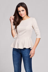 Beige Seam Top with Frilled Hemline and Elbow Length Sleeves