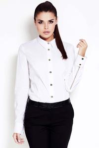 Ecru Collar Shirt with Metallic Buttons and Zipper Sleeves