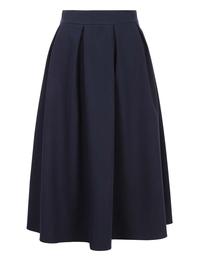 Navy Blue Flared Midi Skirt