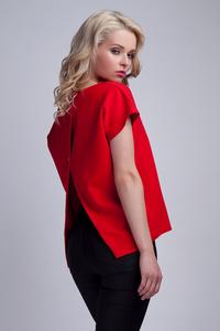 Red Short Sleeves Blouse with Unique Back