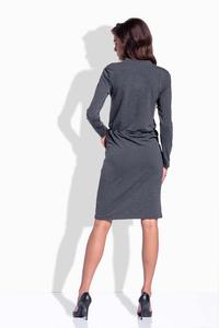 Dark Grey Shirt Collar Casual Midi Dress