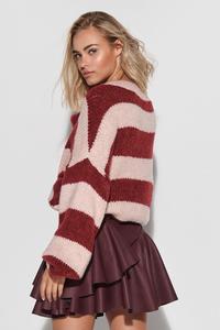 Loose sweater with wide pink and maroon stripes