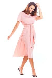 Powdered Flared Midi Dress with Short Kimono Sleeve