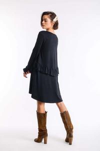 Black Knitted Dress with Asymmetrical Frill