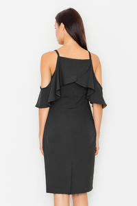 Black Spaghetti Straps Pencil Dress with a Frill