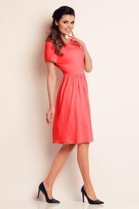 Coral Red Short Sleeves Knee Length Dress