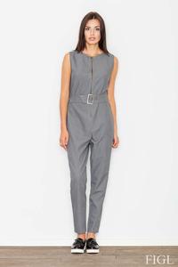 Grey Zipper Closure Belted Ladies Jumpsuit