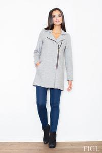 Grey Short Woolen Coat with Asymetrical Zip Closure