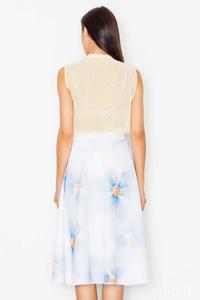 White&Sky Blue Midi Flared Skirt