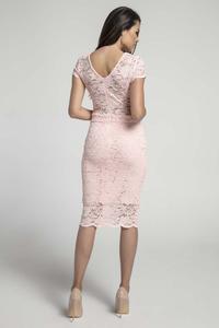 Pale Pink Pencil Midi Dress with V Neckline on the Back