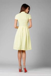 Yellow Flared short-sleeved Dress with Stand-up Collar