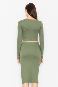 Green Two Pieces Set Short Top+Pencil Skirt