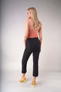 7/8 Black Fabric Trousers with Straight Legs